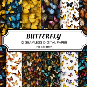 Bellissime farfalle blu senza soluzione di continuità modello ripetuto, carta per scrapbooking con download immediato, arte digitale