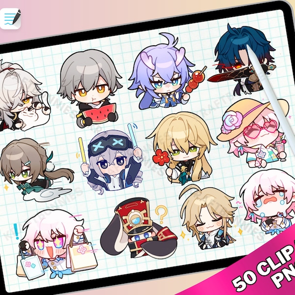 Chibi Honkai Star Rail Digital Clipart Planner Sticker Bundle for ipad journal, Goodnotes ,Daily Planner Stickers PNG Series 02