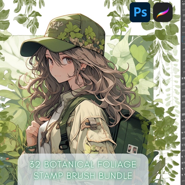 Procreate Photoshop Botanical , Foliage & Landscape Stamp Drawing Brush set Preset for illustration and coloring iPad brushes