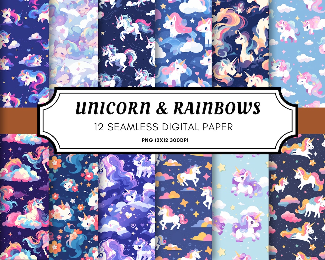 Seamless Pattern Kawaii Unicorn Rainbow Seamless Repeat Pattern ...