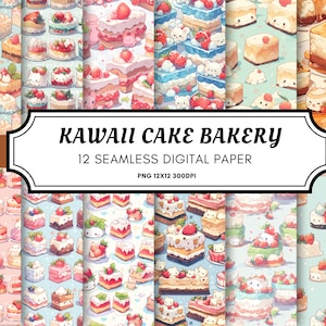 Naadloos patroon kawaii bakkerij slagroomtaart aquarelstijl naadloos herhalingspatroon fruitig gebak Bakkerij Achtergronden, afdrukbaar digitaal papier