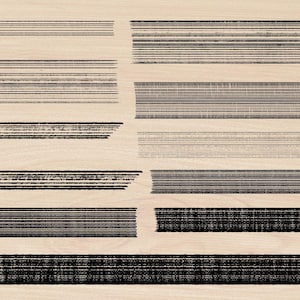 May include: A collection of black and white striped patterns, with varying widths and densities of lines. The patterns are arranged in a grid-like formation on a light brown background.