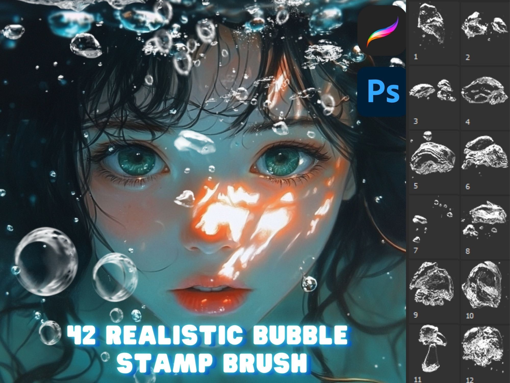 Photoshop Procreate Realistische Blasen Stempel Pinsel Bundle Digital Download Set