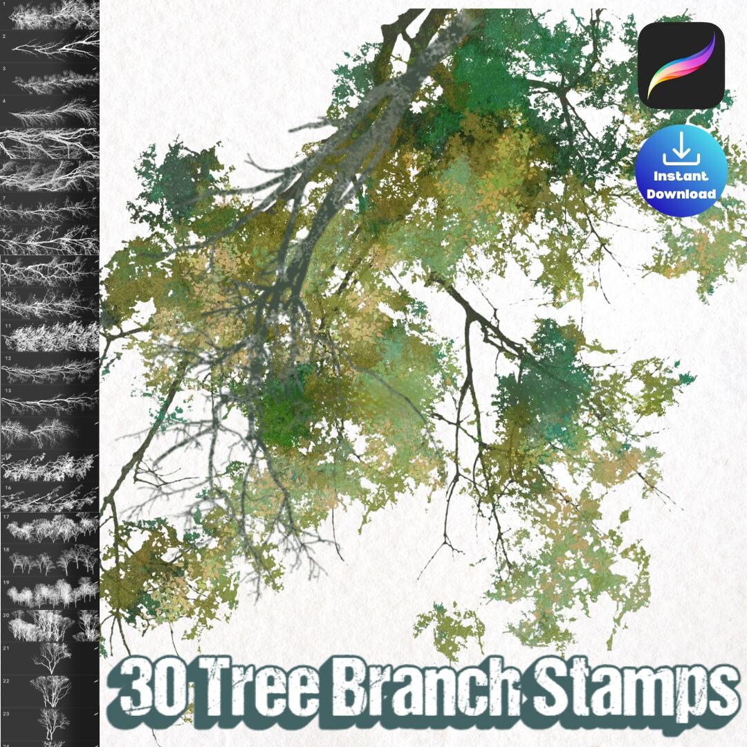 Procreate Tree Branch Stamp Brush Set , Tree Foliage Background ...