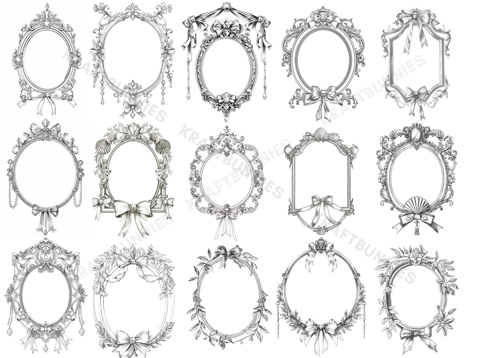 Procreate & Photoshop Ribbon Baroque Vintage Border Frame Stamp Bundle ...
