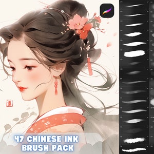 Procreate Realistic Traditional Chinese Ink Paintbrush Brush set Preset for illustration and coloring iPad brushes