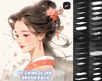 Procreate Realistic Traditional Chinese Ink Paintbrush Brush set Preset for illustration and coloring iPad brushes