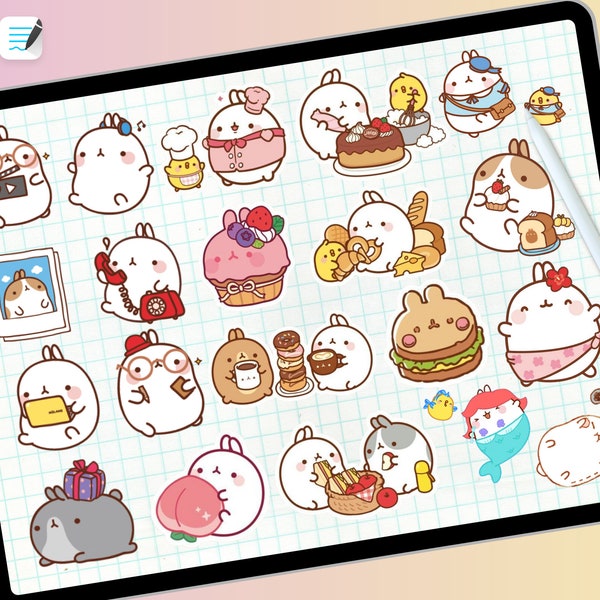 Cute Kawaii Molang Rabbit & PiuPiu Series 2 , Anime Digital Planner Sticker Bundle for ipad journal, Goodnotes ,Daily Planner Sticker PNG