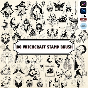 Witchcraft Magical Elements Brush Stamp , Procreate Photoshop PNG Clipart Occult Mystical Boho Doodle Line art Brushes Digital Download