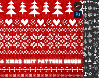 Procreate Photoshop Xmas Christmas Knit Pattern Brush Bundle Knitted Winter Brushes Digital Download