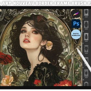 Procreate & Photoshop Art Nouveau Border Frame Stempel Bundle-Pack Digitale Zierborte, Motive und Konturstempel