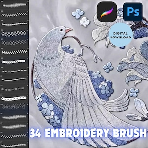 Procreate Photoshop Embroidery Thread Brush Pack for Sewing  illustration Art iPad brushset