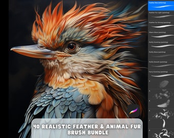 Conjunto de pincéis de desenho e pintura de penas realistas e peles de animais Procreate Predefinição para pincéis de ilustração e coloração para iPad