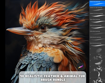 Ensemble de pinceaux à dessin réalistes Procreate avec plumes et fourrures d'animaux prédéfinis pour l'illustration et la coloration des pinceaux pour iPad