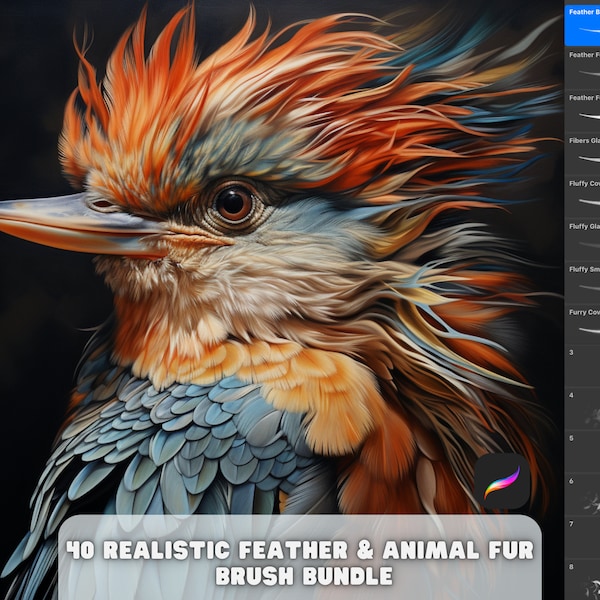 Procreate Realistic Feather & Animal Fur Painting Drawing Brush set Preset for illustration and coloring iPad brushes