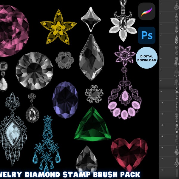 Sparkling Diamond Stamp Bundle - Procreate & Photoshop Jewelry Brushes, Digital Download Brush Set