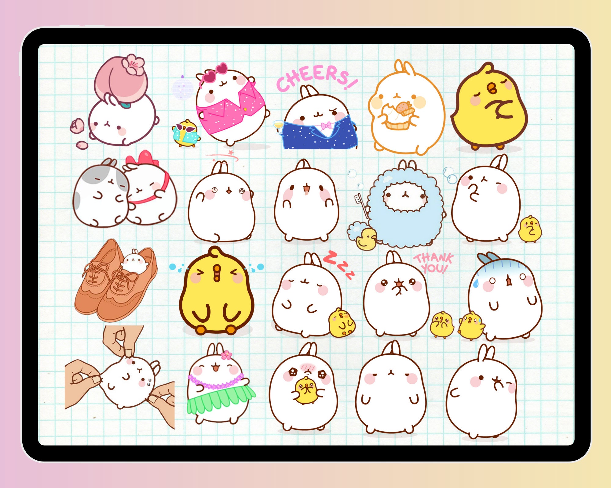 Kawaii Stickers: Molang Bunny Stickers with 45pieces