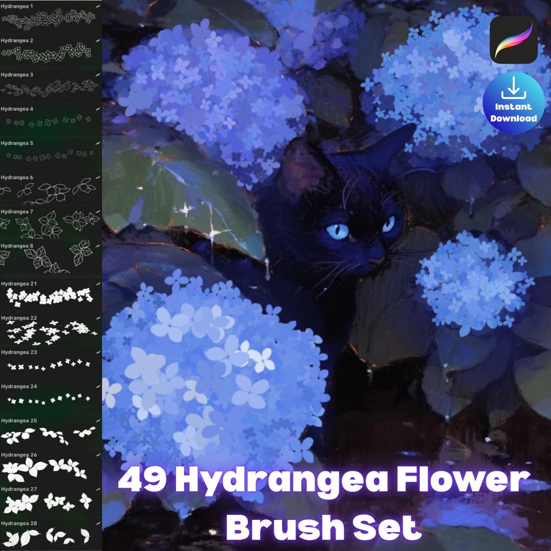 Procreate Hydrangea Flower Floral Kit Dynamic Brush Digital Download ...