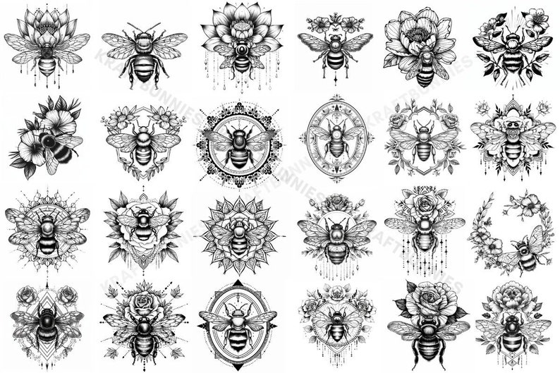 Honey Bee Tattoo Stamp Brush Set, Procreate & Photoshop (digital ...