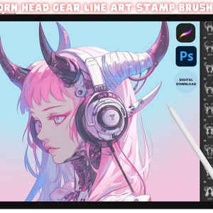 Procreate Photoshop Horn Headgear Stamp Brush Bundle for Anime Cartoon Manga posing, creating characters ,reference, coloring and anatomy