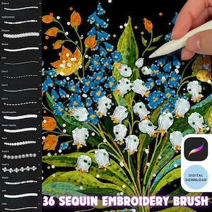 Procreate Sequin Embroidery Brush, glitter shimmer fabric beads couture clothes fashion design