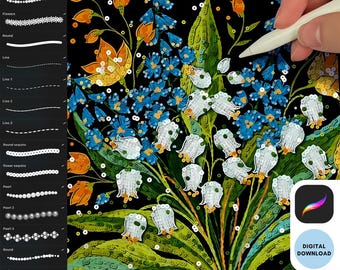 Procreate Sequin Embroidery Brush, glitter shimmer fabric beads couture clothes fashion design