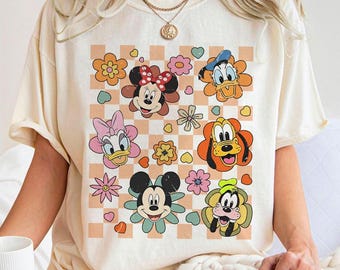 Vintage Floral Disney Mickey and Friends Checkered Shirt, Disney Family Shirt, Disney Epcot Flower & Garden Festival 2026, Disney Girl Trip