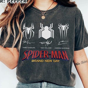 Spiderman Brand New Day Shirt Signatures Shirt, Spiderman Birthday Gift, Spiderman Merch, 3 Spiderman Logo Shirt, Tom Holland Spidey Tee image 1