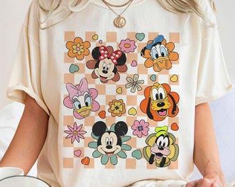Vintage Floral Disney Mickey and Friends Checkered Shirt, Disney Family Shirt, Disney Epcot Flower & Garden Festival 2026, Disney Girl Trip