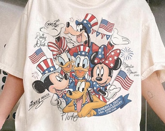 Musse Pigg och vänner 4 juli 2026-tröja, Disneys självständighetsdagströja, Disneyland-familj, Walt Disney World-tröja