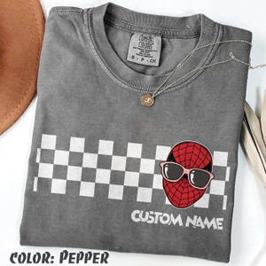 Retro Avengers Disney Marvel Checkerboard Shirt, Spiderman Iron Man Custom Name Birthday Boy,Birthday Girl, Marvel Family Group Matching Tee image 3