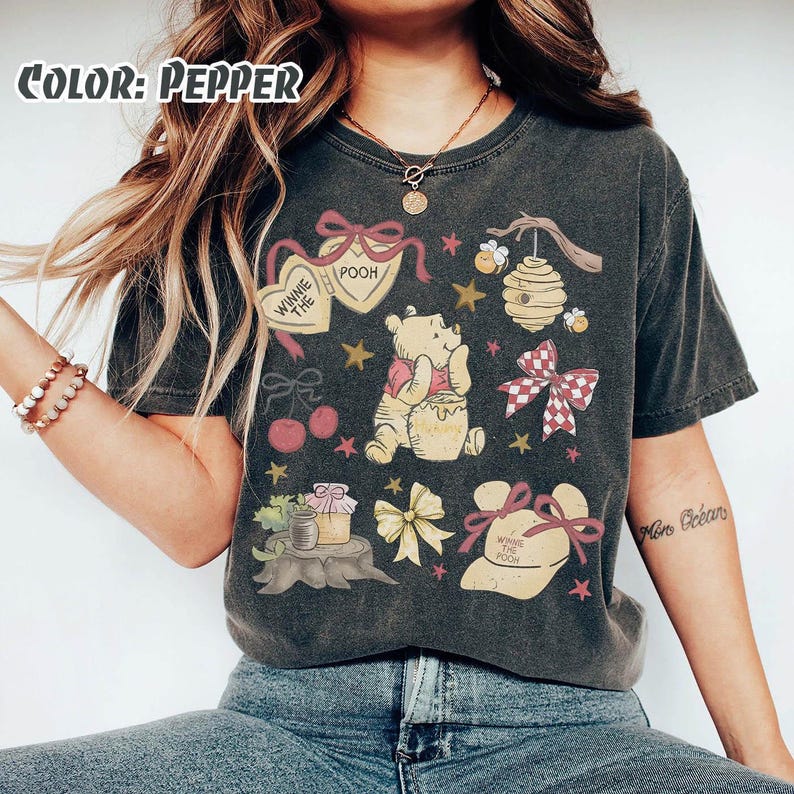 Comfort Colors Coquette Winnie The Pooh Shirt, Retro Pooh Bear & Friends Tee, Disney Family Trip 2026 Shirt, Cute Disneyworld Pooh Shirt image 4