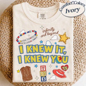 Vintage-tröja med texten "Jag visste det, jag visste dig", vänskapströja med Toy Story 5, Woody Buzz Lightyear-tröja, matchande familjetröja med Disneyland-tema Ivory/Natural
