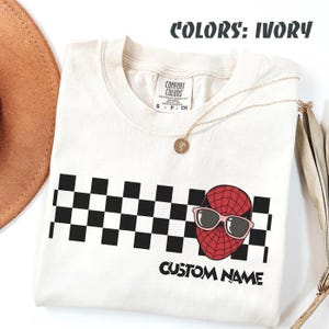 Retro Avengers Disney Marvel Checkerboard Shirt, Spiderman Iron Man Custom Name Birthday Boy,Birthday Girl, Marvel Family Group Matching Tee image 9