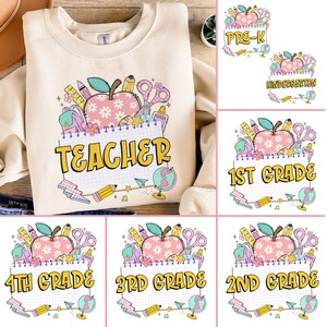 Preppy Back to School Bundle PNG, Coquette Teacher First Day of School Shirt Design, Girly Checkered Sublimation, Pre-k 1st/2nd/3rd Grade