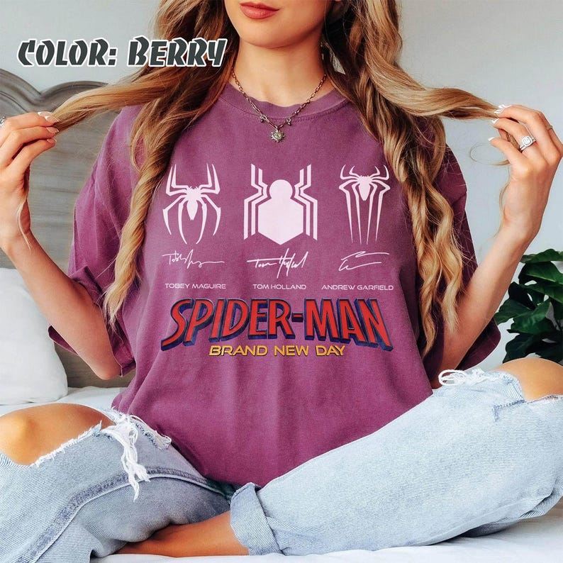 Spiderman Brand New Day Shirt Signatures Shirt, Spiderman Birthday Gift, Spiderman Merch, 3 Spiderman Logo Shirt, Tom Holland Spidey Tee image 7