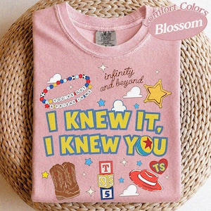 Vintage-tröja med texten "Jag visste det, jag visste dig", vänskapströja med Toy Story 5, Woody Buzz Lightyear-tröja, matchande familjetröja med Disneyland-tema Blossom/Light Pink