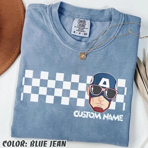 Retro Avengers Disney Marvel Checkerboard Shirt, Spiderman Iron Man Custom Name Birthday Boy,Birthday Girl, Marvel Family Group Matching Tee image 4