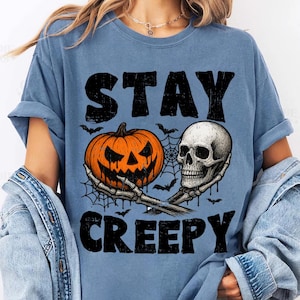 Stay Creepy PNG, Retro Dripping Heart Halloween Clipart, Skeleton Hand Spooky Graphic, Grunge Horror Sublimation Design Trendy Png