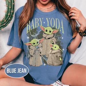 Retro Star Wars Grogu Shirt, Cute Baby Yoda Tee, baby Yoda Sweatshirt, Disney World Gift, Unisex Comfort Colors Star Wars Shirt Blue Jean ComfortCL