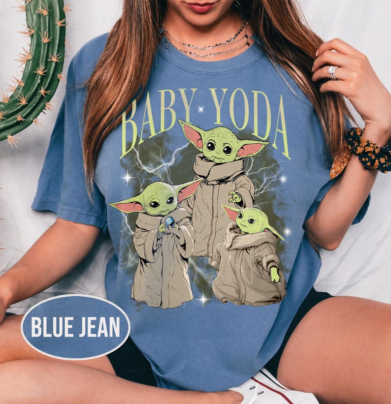 Retro Star Wars Grogu Shirt, Cute Baby Yoda Tee, baby Yoda Sweatshirt, Disney World Gift, Unisex Comfort Colors Star Wars Shirt Blue Jean ComfortCL