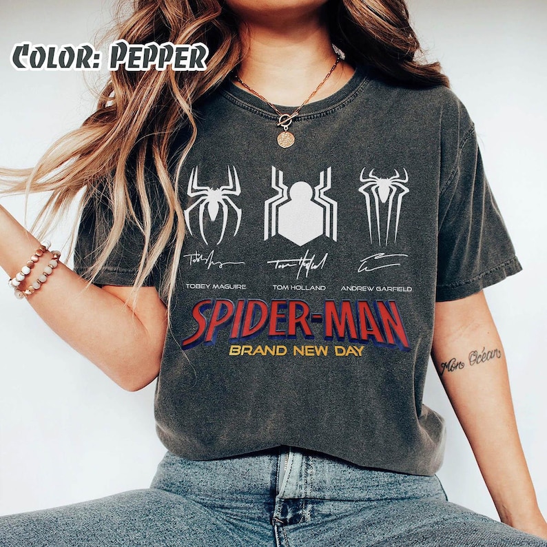 Spiderman Brand New Day Shirt Signatures Shirt, Spiderman Birthday Gift, Spiderman Merch, 3 Spiderman Logo Shirt, Tom Holland Spidey Tee image 1