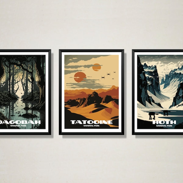 Minimalist Star Wars National Park Poster Bundle Digital Download, Dagobah, Tatooine, Hoth, Home Decor - Star Wars Poster