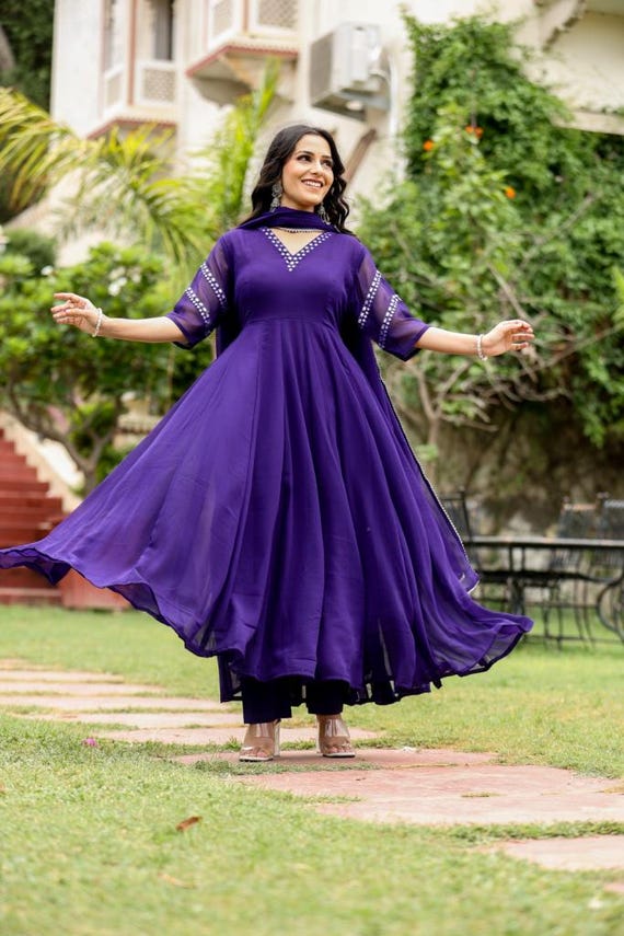 slim fit dress slacks Black Printed Border Anarkali Set with Palazzo and Dupatta main image 1