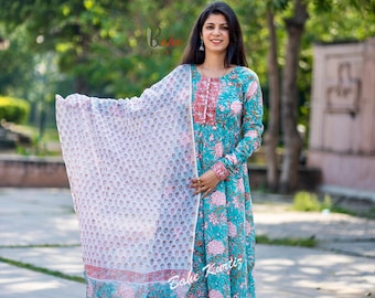 Floral Print Cotton Kurta Set, Indian Salwar Kameez, Party Wear
