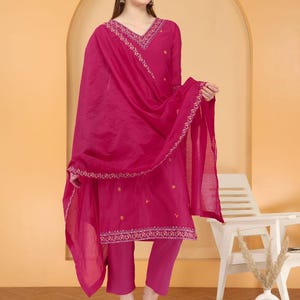 Hand embroidered work kurti with pant and dupatta set, salwar kameez suits, kurta set for women, plus size kurti set, dresses for women