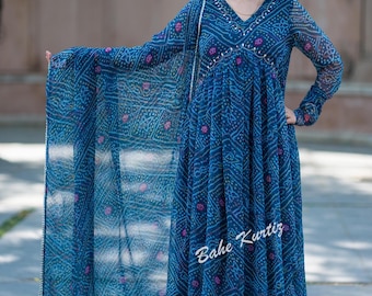 Chiffon Naira Cut Kurti Pant and Dupatta Set, Indian Outfit