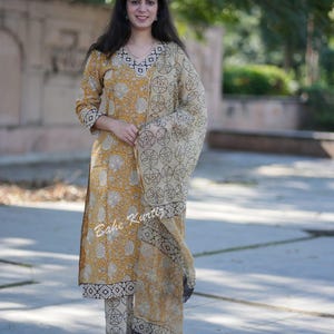 Hand Block Print Cotton Kurti Set, Kota Doriya Dupatta image 5