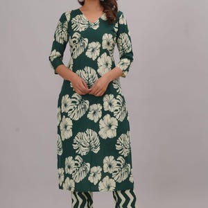 Floral Printed Cotton Kurta Set: Hand Block Print Salwar Kameez
