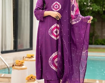 Hand Block Print Cotton Kurta Set, Indian Floral Suit